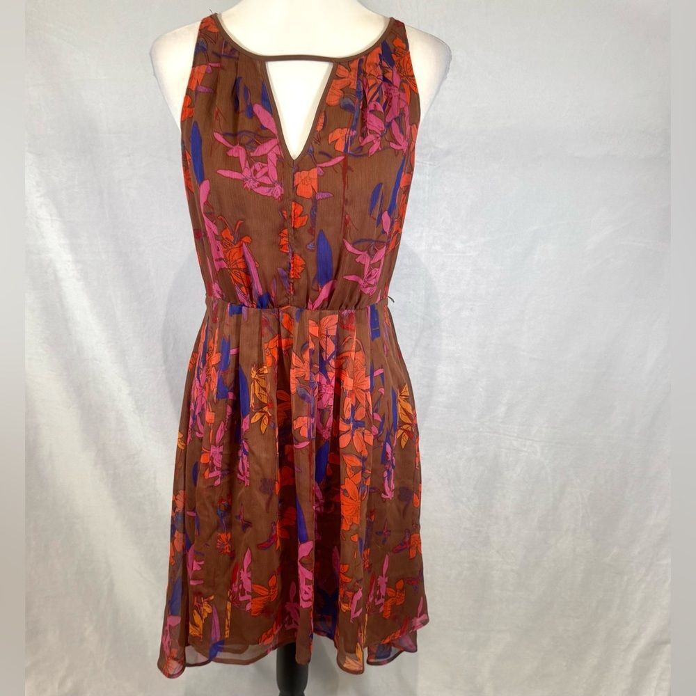 Nordstrom Hinge chocolate brown floral keyhole dress size XS
